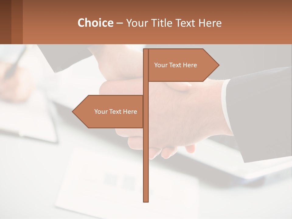 Two People Shaking Hands Over A Laptop Computer PowerPoint Template