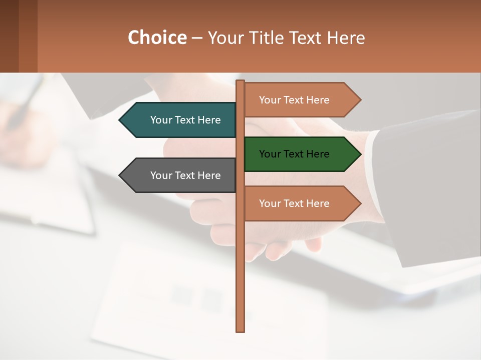 Two People Shaking Hands Over A Laptop Computer PowerPoint Template