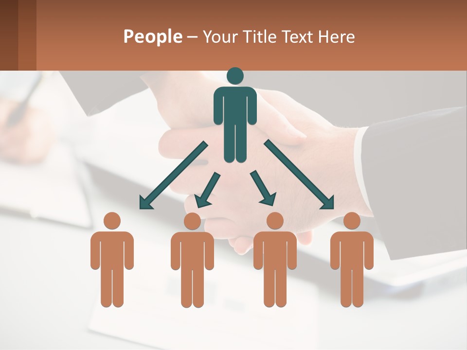 Two People Shaking Hands Over A Laptop Computer PowerPoint Template