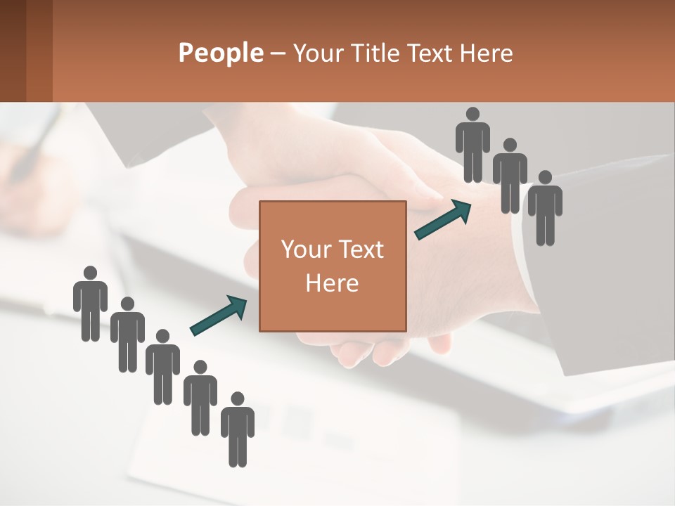 Two People Shaking Hands Over A Laptop Computer PowerPoint Template