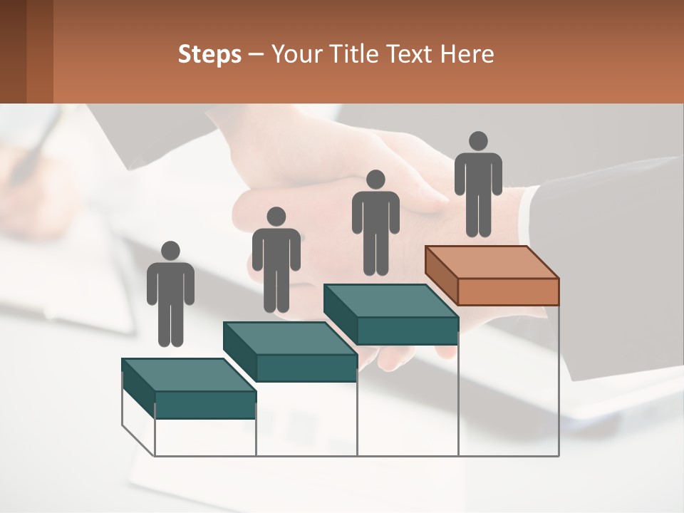Two People Shaking Hands Over A Laptop Computer PowerPoint Template