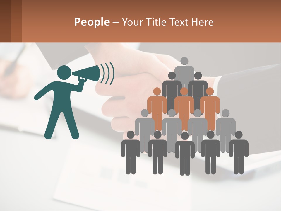 Two People Shaking Hands Over A Laptop Computer PowerPoint Template