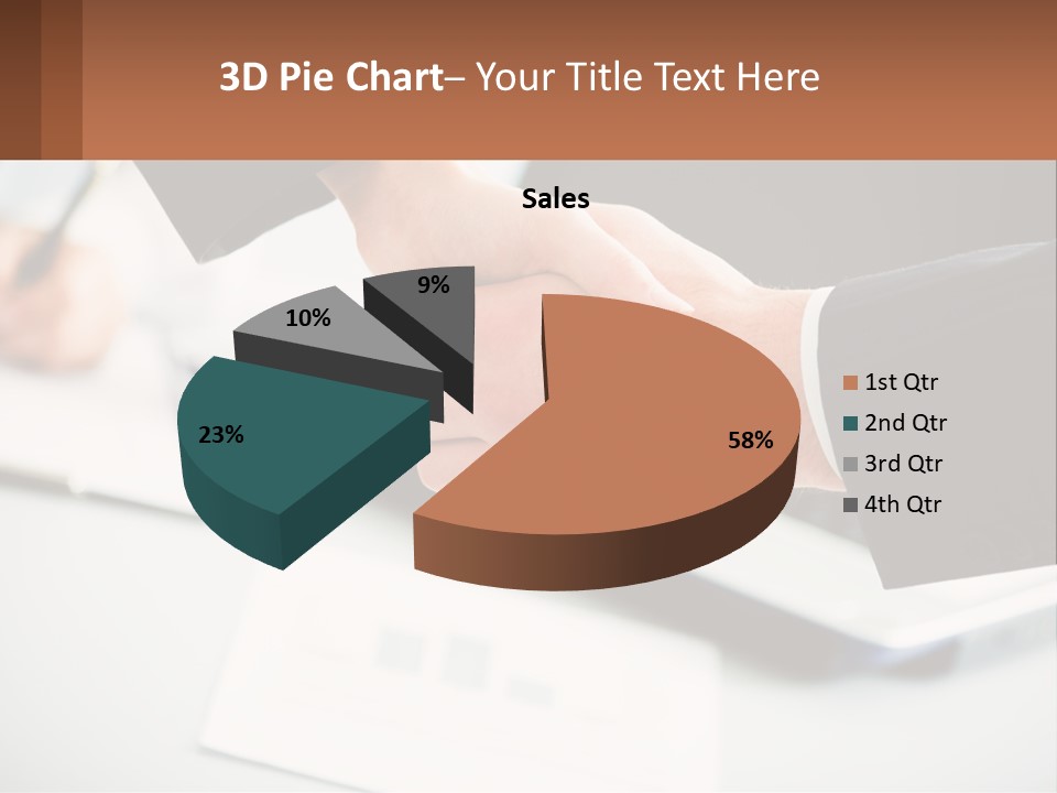 Two People Shaking Hands Over A Laptop Computer PowerPoint Template