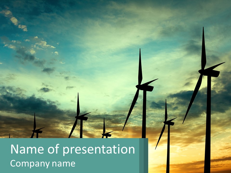 A Group Of Windmills With The Sun Setting In The Background PowerPoint Template