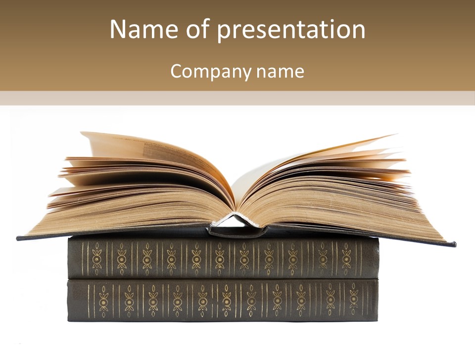 An Open Book On Top Of A Stack Of Books PowerPoint Template