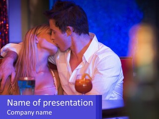 A Man And A Woman Kissing In A Bar PowerPoint Template