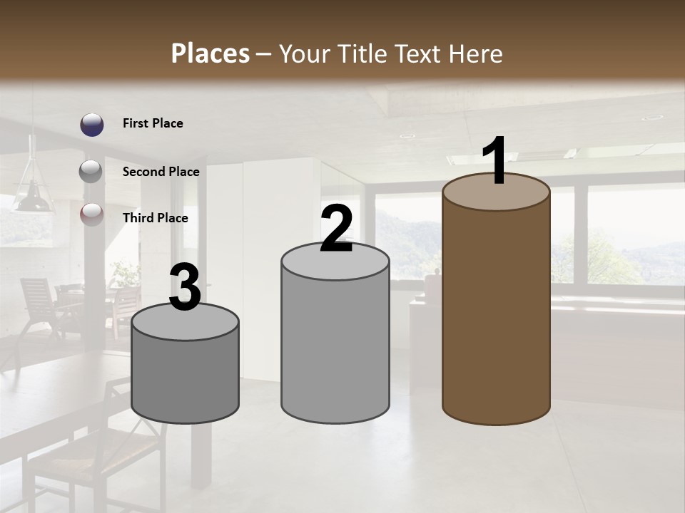 A Large Room With A Table And Chairs In It PowerPoint Template