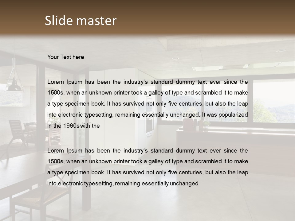 A Large Room With A Table And Chairs In It PowerPoint Template