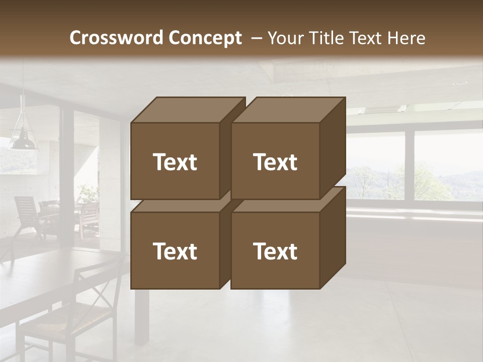 A Large Room With A Table And Chairs In It PowerPoint Template