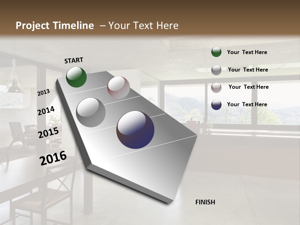 A Large Room With A Table And Chairs In It PowerPoint Template