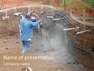 A Man Pouring Cement Into A Construction Site PowerPoint Template
