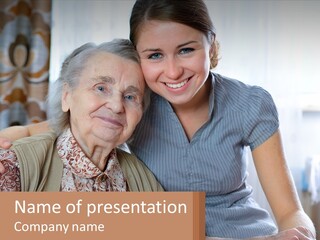 A Woman Is Hugging A Woman Who Is Sitting On A Couch PowerPoint Template