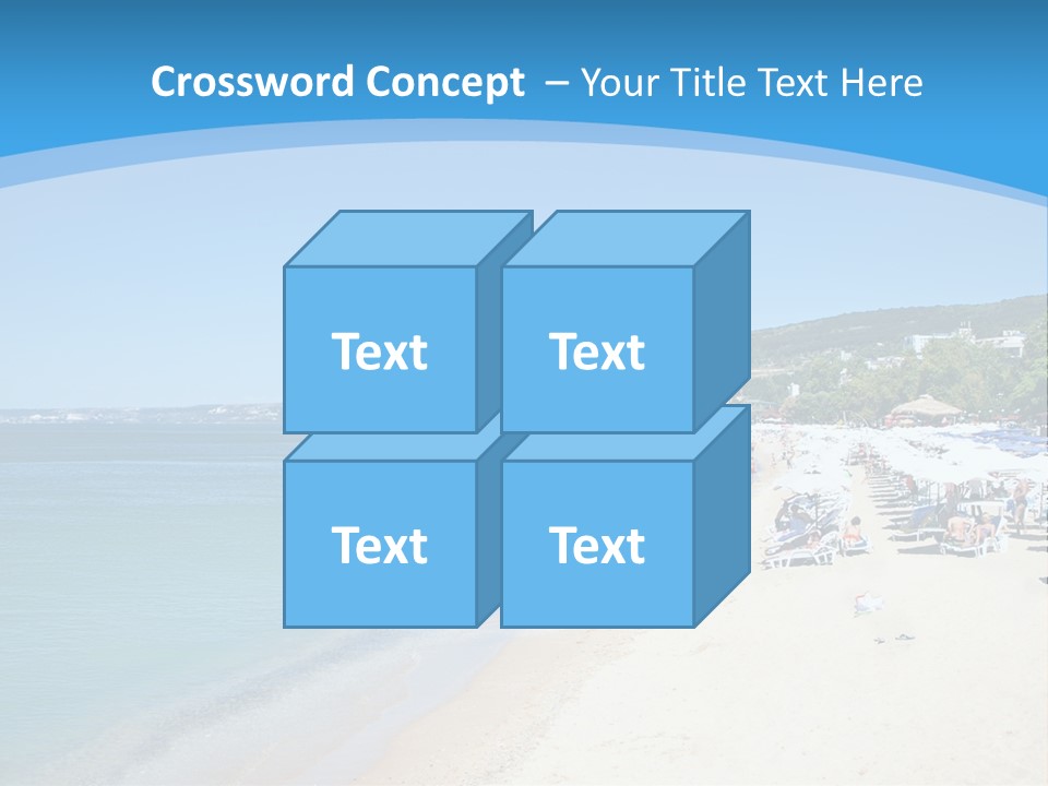 A Blue And White Beach With Boats In The Water PowerPoint Template