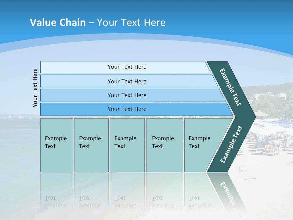 A Blue And White Beach With Boats In The Water PowerPoint Template