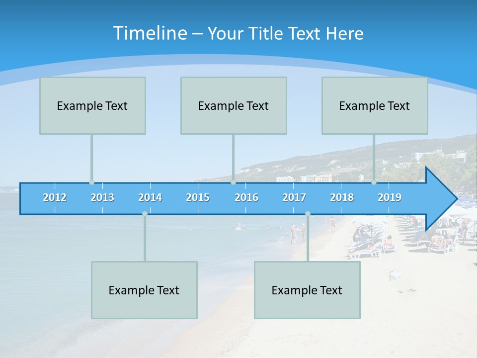 A Blue And White Beach With Boats In The Water PowerPoint Template