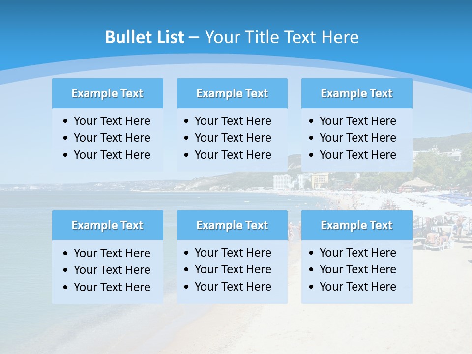 A Blue And White Beach With Boats In The Water PowerPoint Template