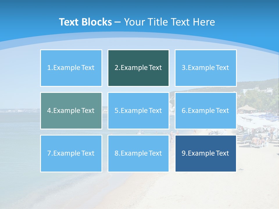 A Blue And White Beach With Boats In The Water PowerPoint Template