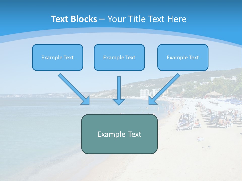 A Blue And White Beach With Boats In The Water PowerPoint Template