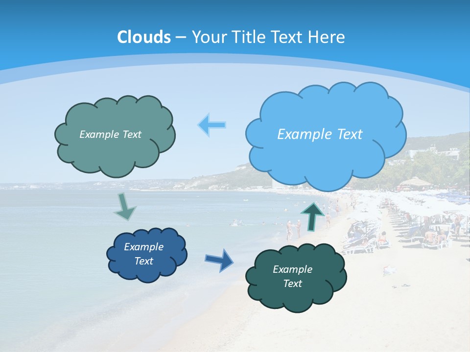 A Blue And White Beach With Boats In The Water PowerPoint Template