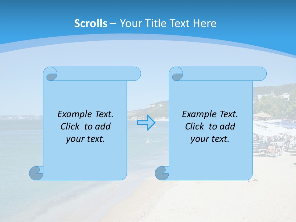 A Blue And White Beach With Boats In The Water PowerPoint Template