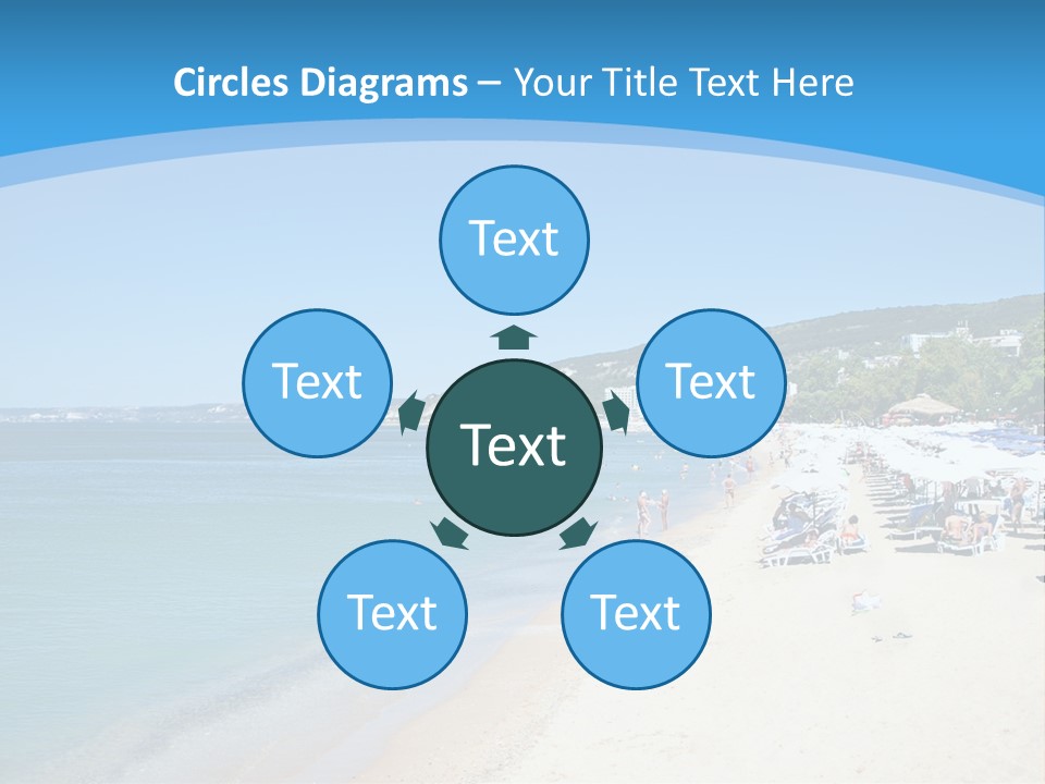 A Blue And White Beach With Boats In The Water PowerPoint Template