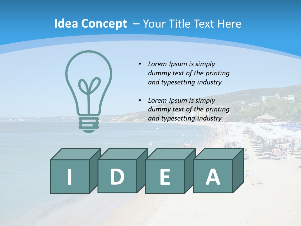 A Blue And White Beach With Boats In The Water PowerPoint Template