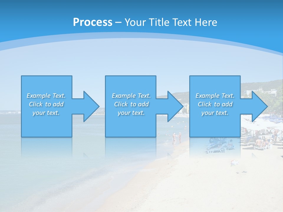 A Blue And White Beach With Boats In The Water PowerPoint Template