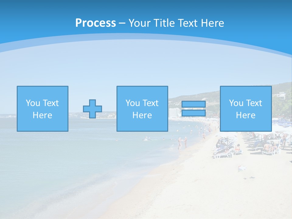 A Blue And White Beach With Boats In The Water PowerPoint Template