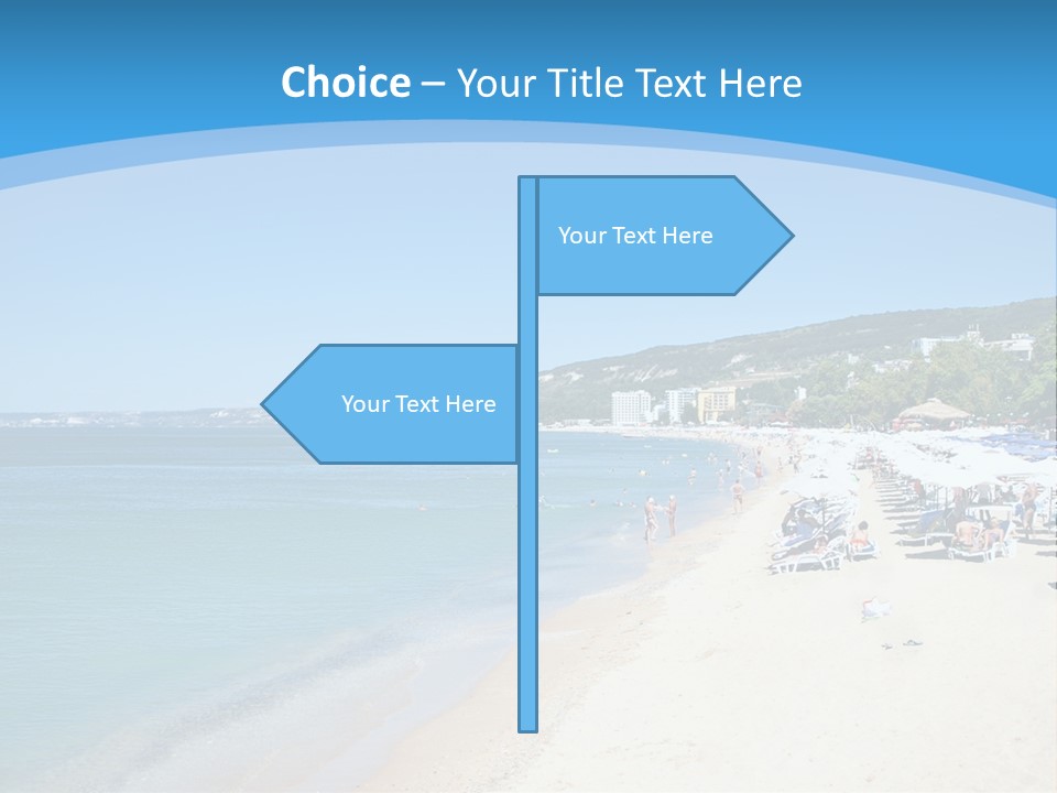 A Blue And White Beach With Boats In The Water PowerPoint Template