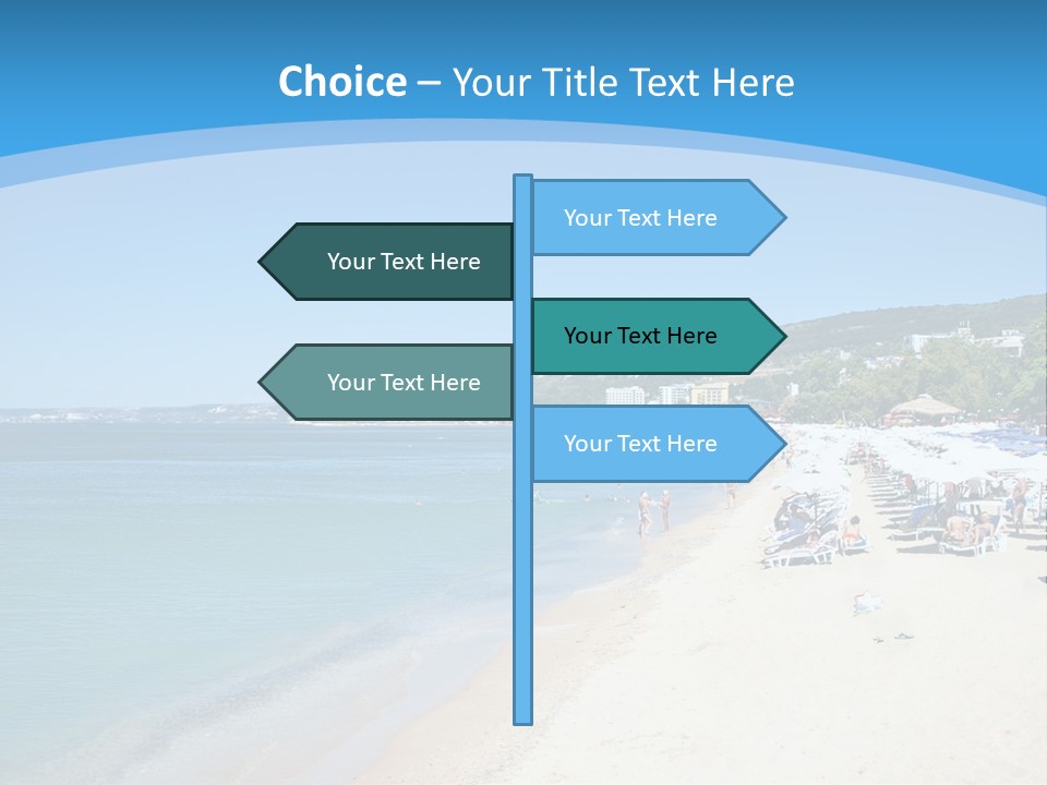 A Blue And White Beach With Boats In The Water PowerPoint Template