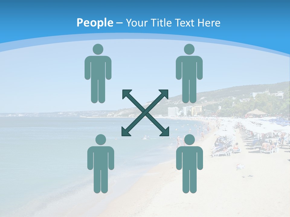 A Blue And White Beach With Boats In The Water PowerPoint Template