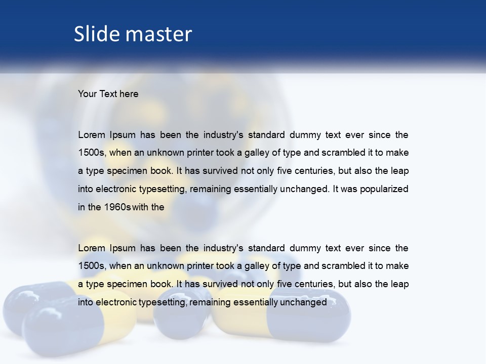 Blue And Yellow Pills Spilling Out Of A Bottle PowerPoint Template
