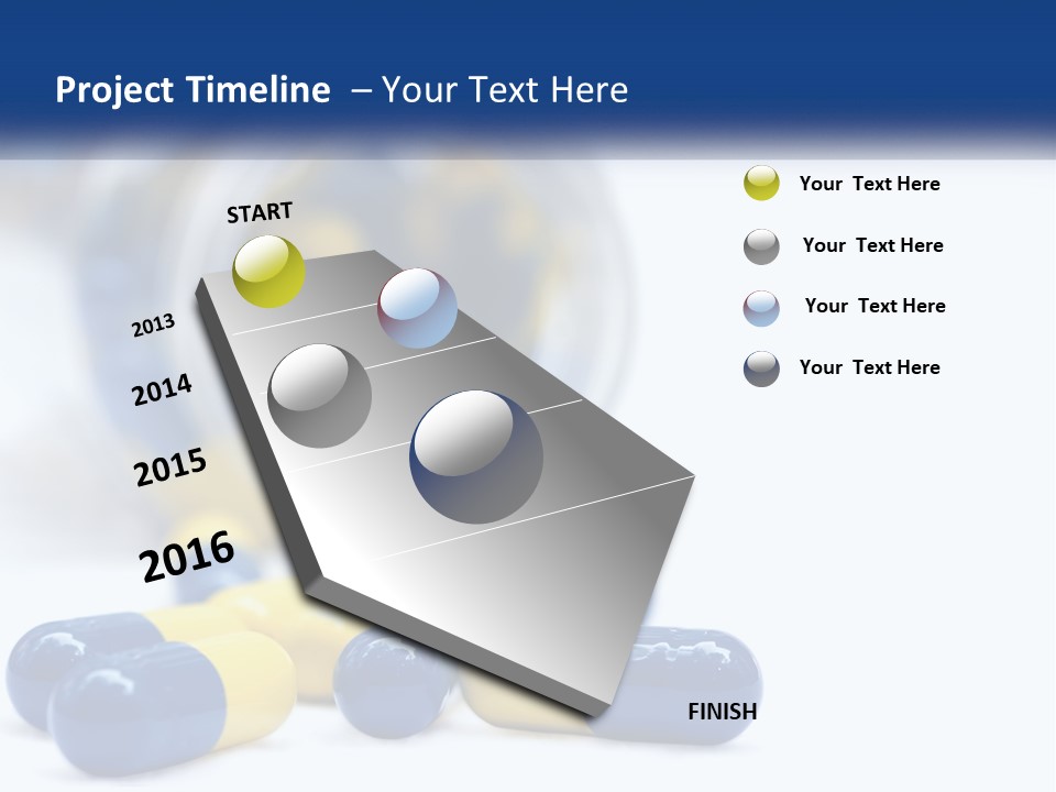 Blue And Yellow Pills Spilling Out Of A Bottle PowerPoint Template