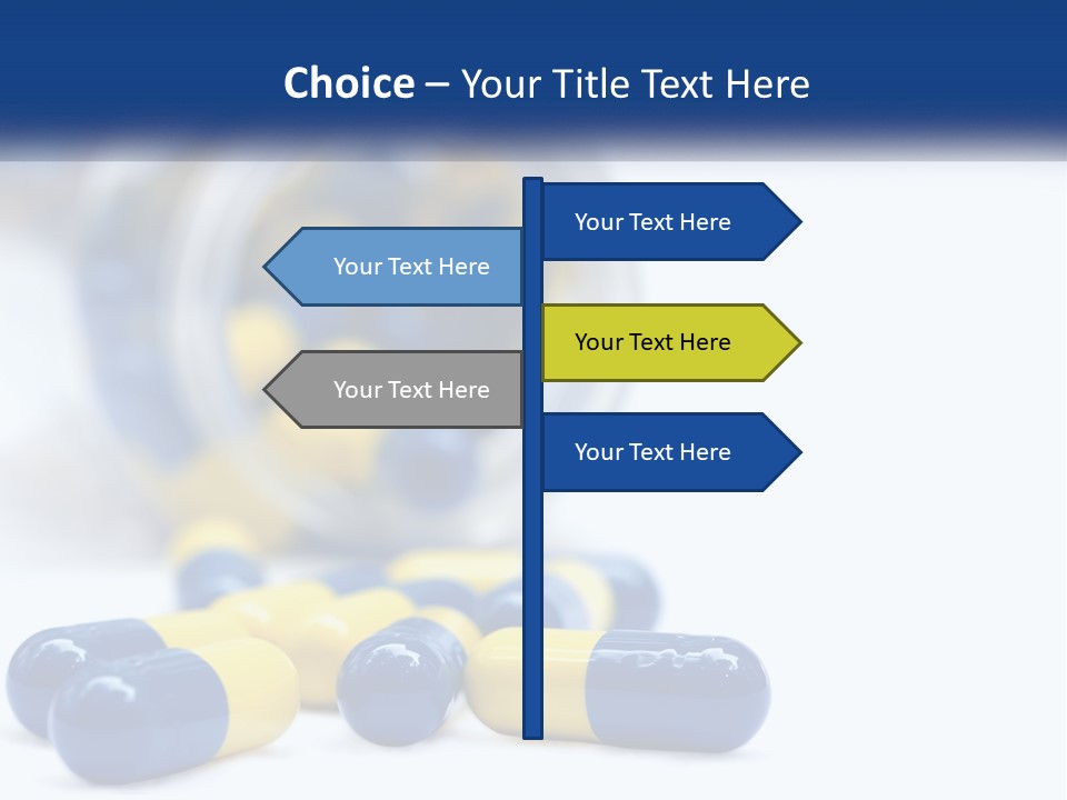 Blue And Yellow Pills Spilling Out Of A Bottle PowerPoint Template