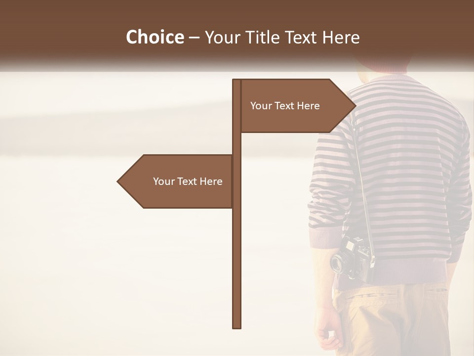 A Man Standing On A Beach With A Camera PowerPoint Template