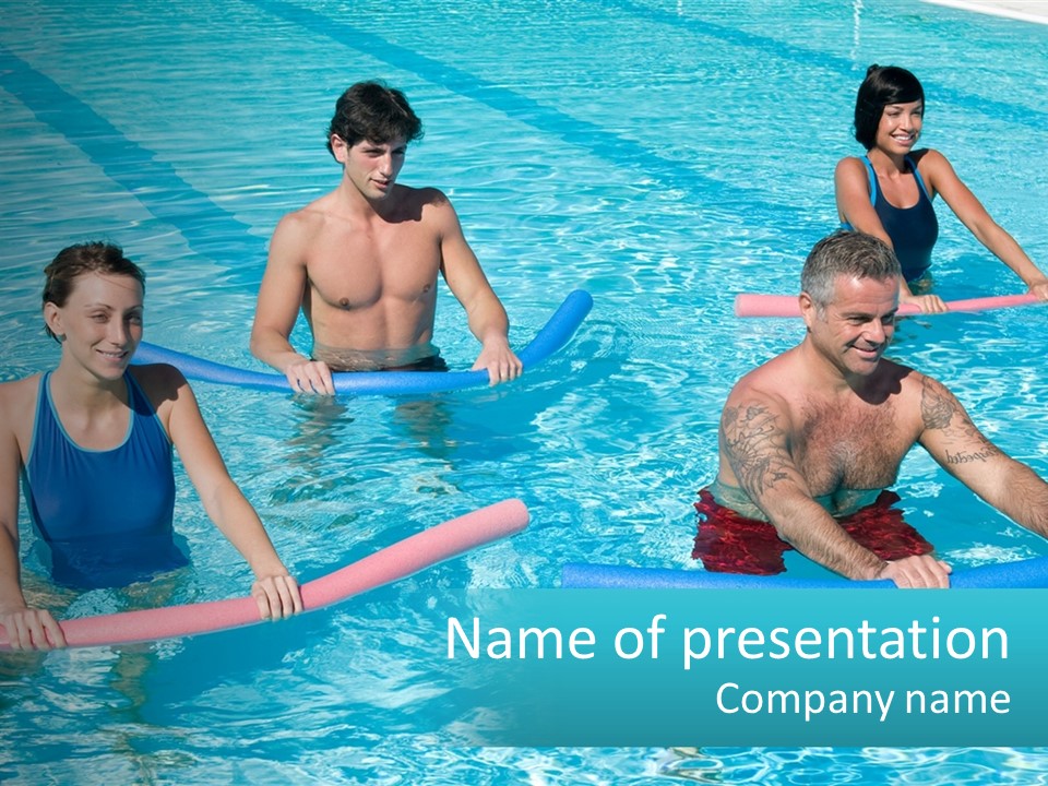 A Group Of People Are In A Swimming Pool PowerPoint Template