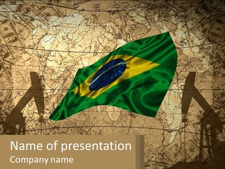 A Flag On A Map With People Silhouettes In The Background PowerPoint Template