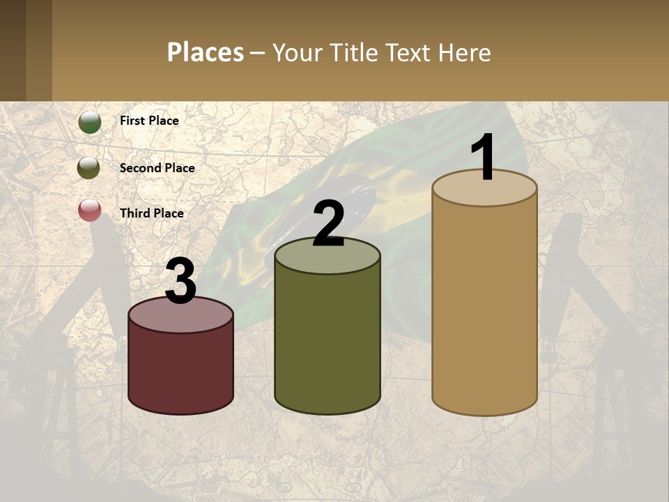 A Flag On A Map With People Silhouettes In The Background PowerPoint Template