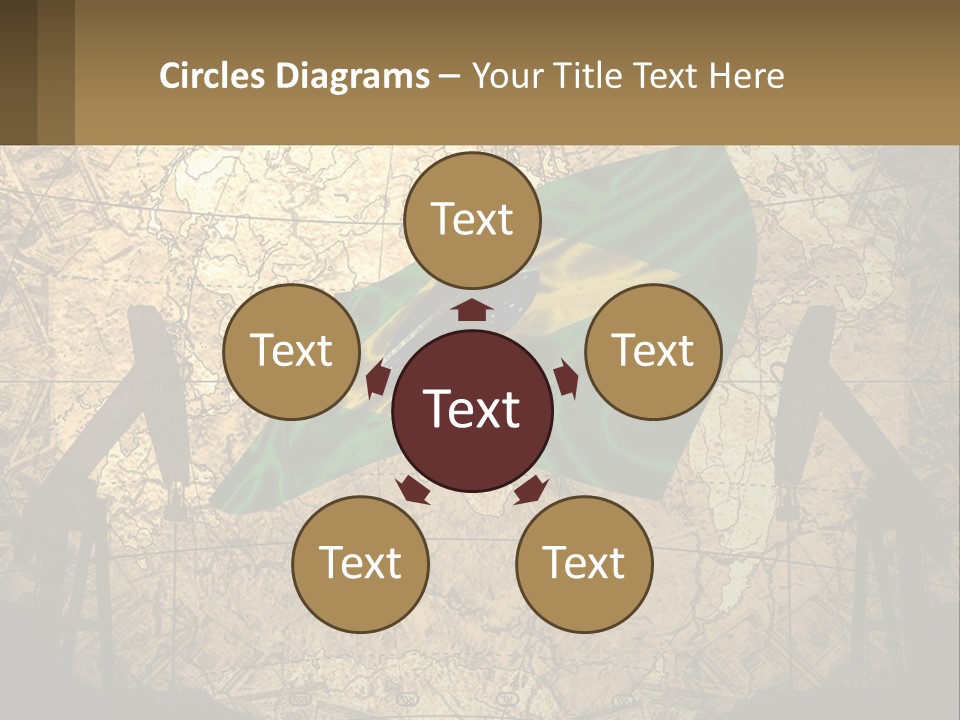 A Flag On A Map With People Silhouettes In The Background PowerPoint Template