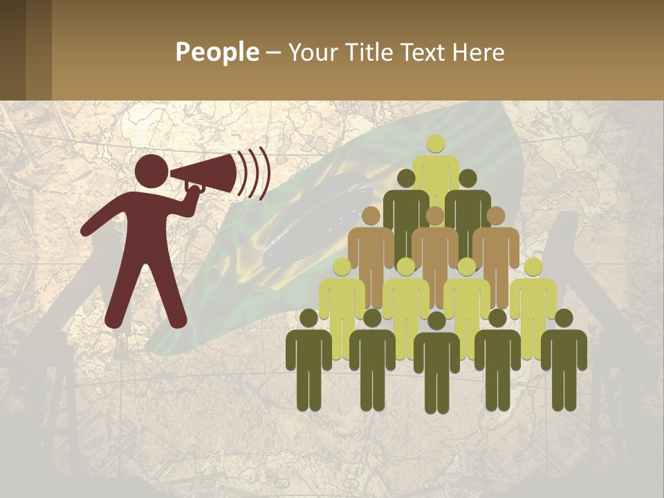 A Flag On A Map With People Silhouettes In The Background PowerPoint Template