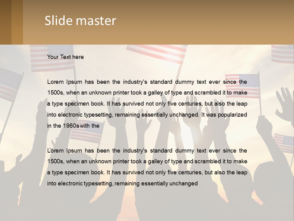 A Group Of People Holding American Flags In The Air PowerPoint Template