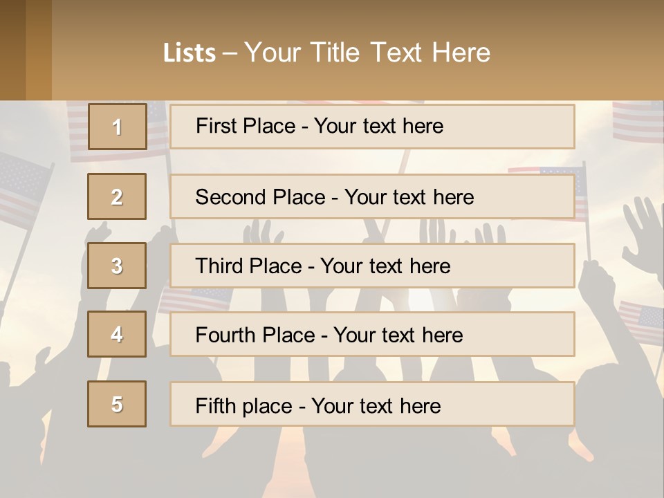 A Group Of People Holding American Flags In The Air PowerPoint Template