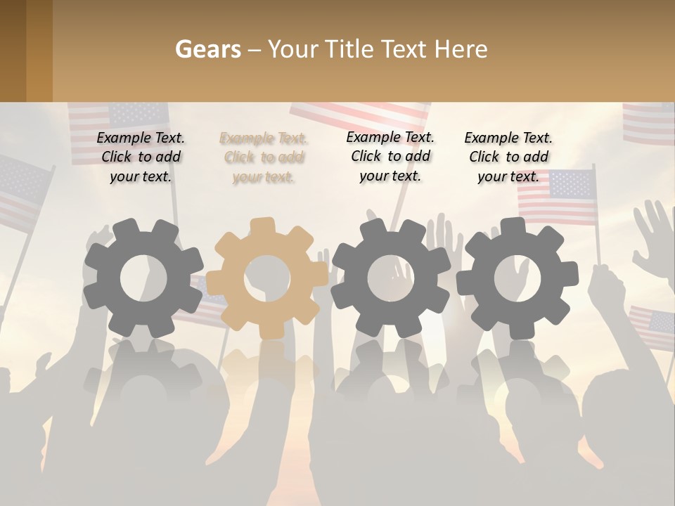 A Group Of People Holding American Flags In The Air PowerPoint Template