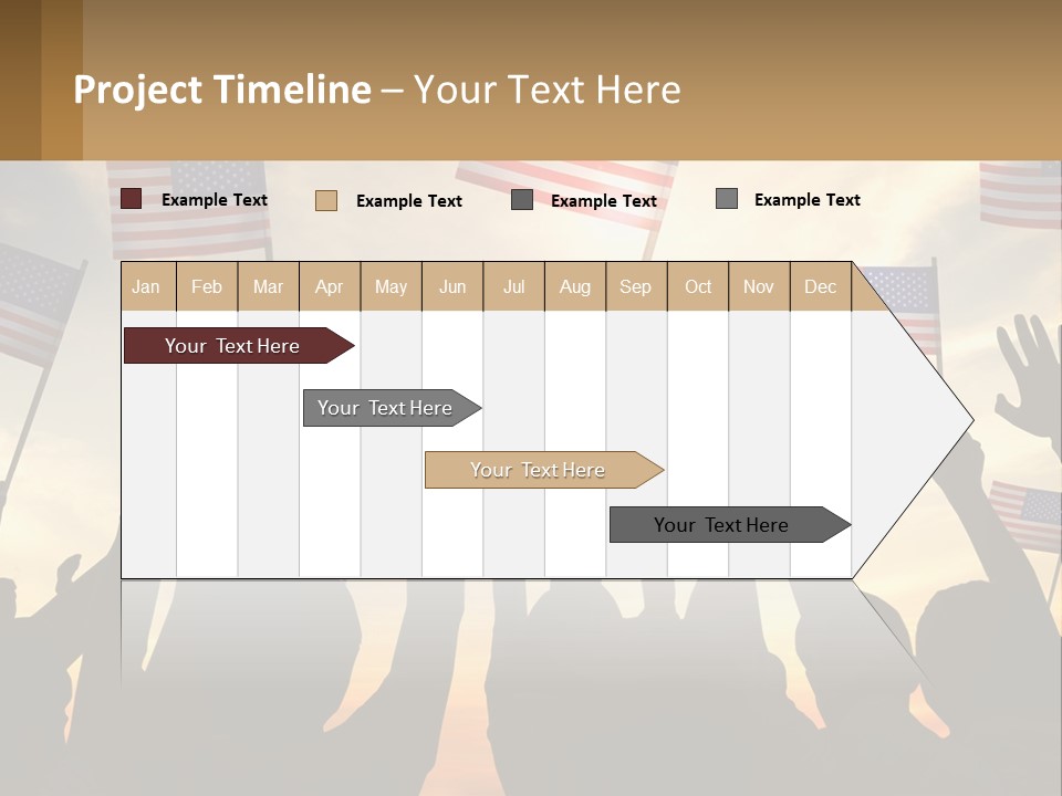 A Group Of People Holding American Flags In The Air PowerPoint Template