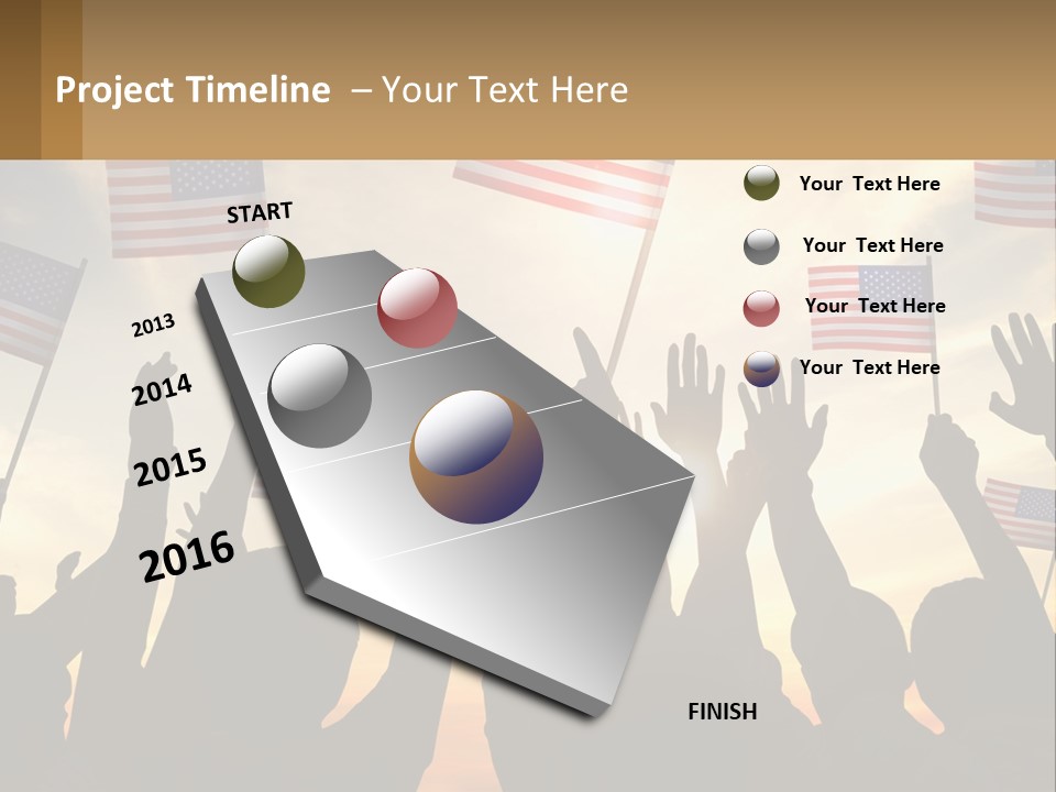 A Group Of People Holding American Flags In The Air PowerPoint Template