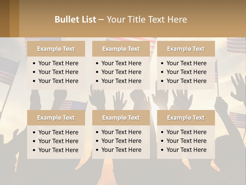 A Group Of People Holding American Flags In The Air PowerPoint Template