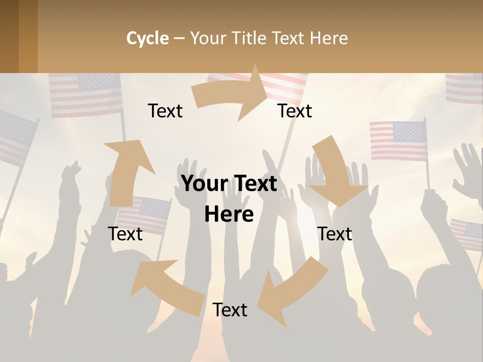 A Group Of People Holding American Flags In The Air PowerPoint Template