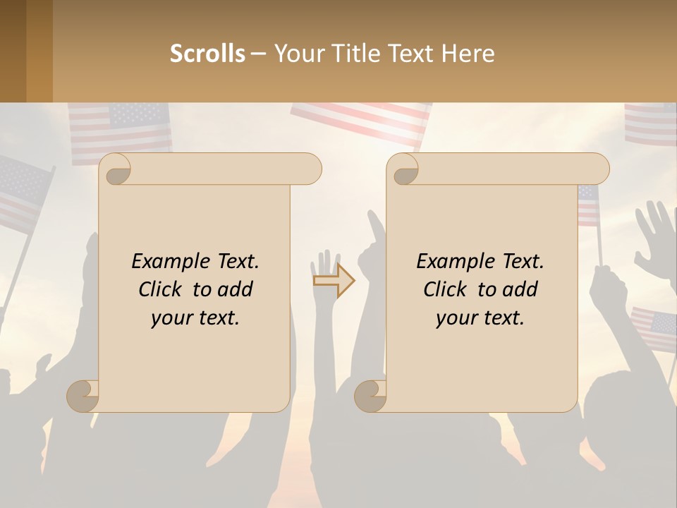 A Group Of People Holding American Flags In The Air PowerPoint Template