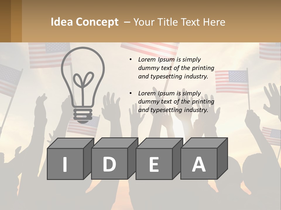 A Group Of People Holding American Flags In The Air PowerPoint Template