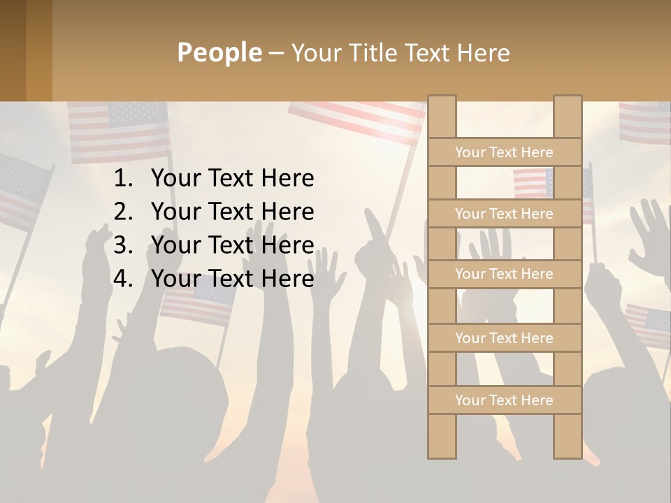 A Group Of People Holding American Flags In The Air PowerPoint Template